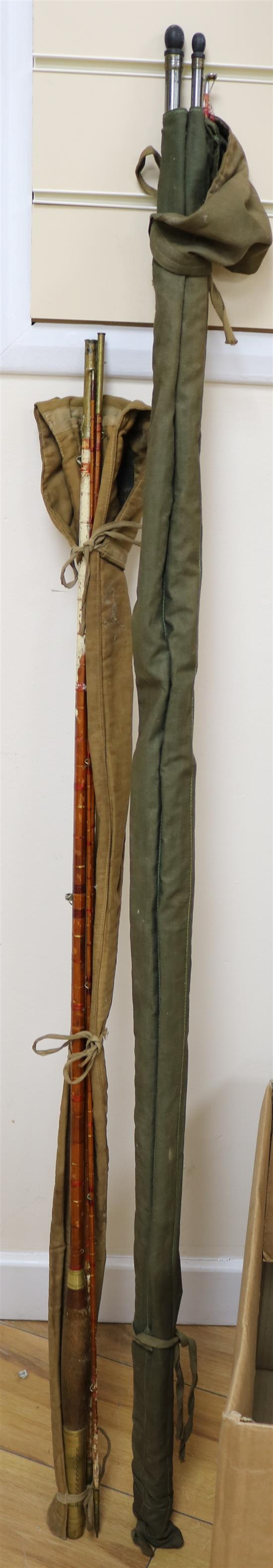 A Hardy split cane fishing rod named and dated 1899, and a split cane Salmon rod